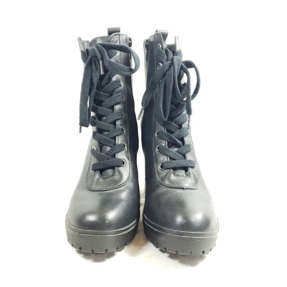 Steve Madden Womens Size 9 Black Leather Lace-Up Block High Heel Ankle Boots - Picture 6 of 9